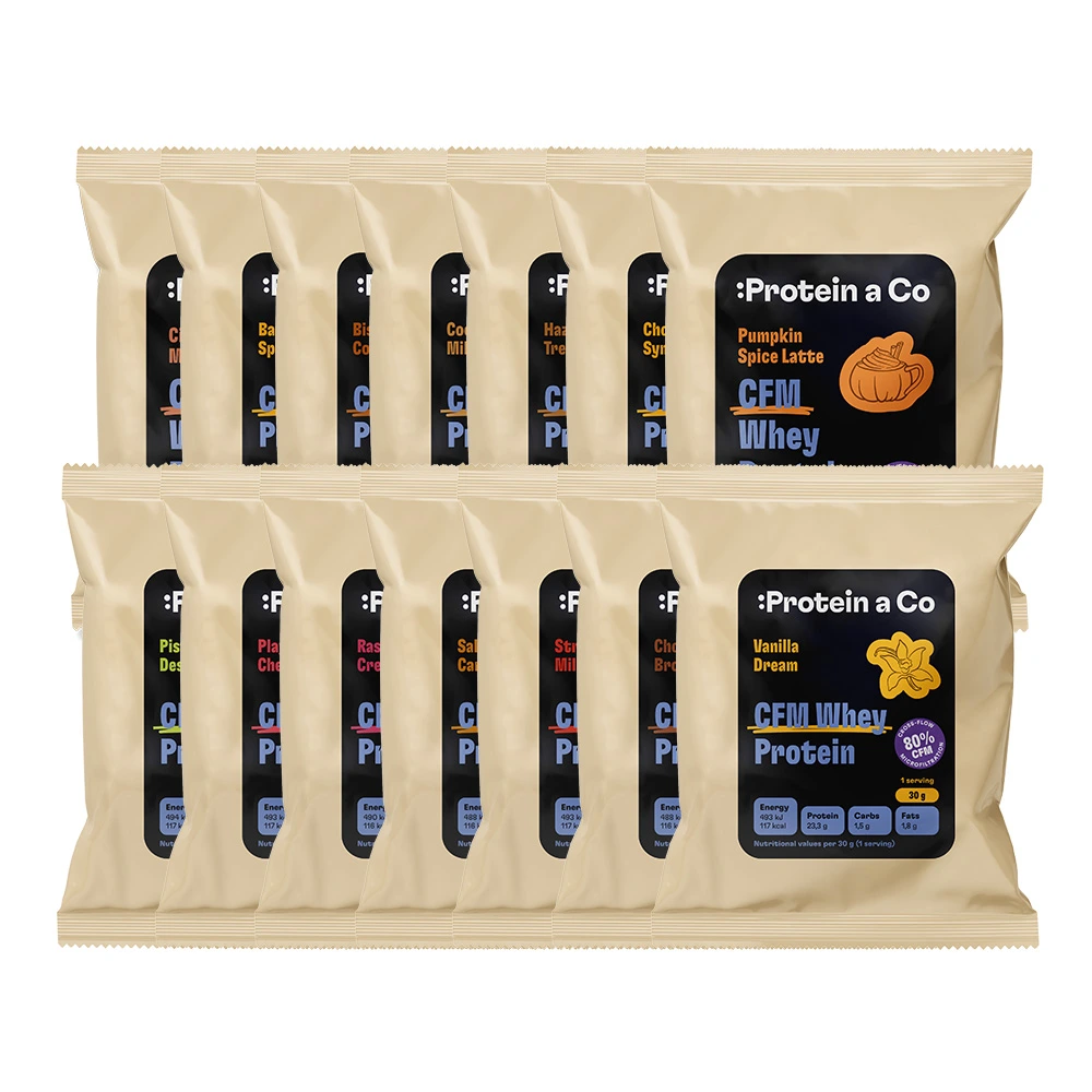 Protein a Co CFM WHEY 80 - balení 14 proteinových vzorků