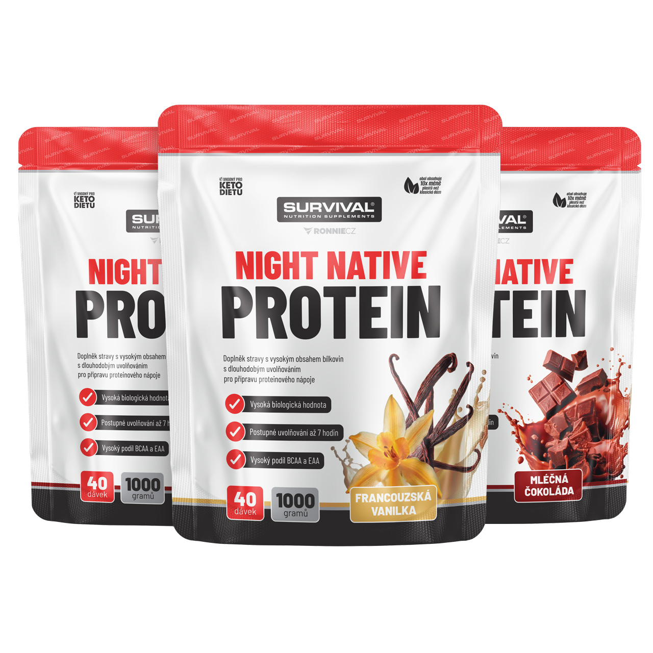 Survival Night Native Protein 1000 g AKCE 2+1 ZDARMA 2x vanilka+ 1x čokoláda