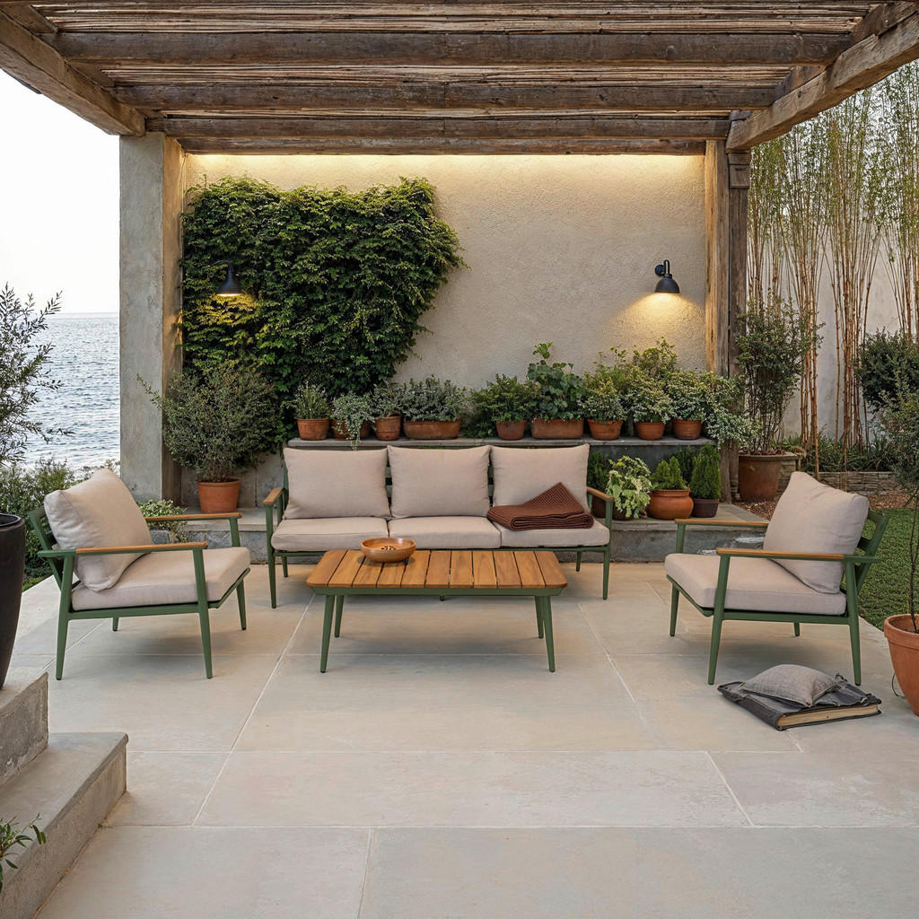 Ambia Garden TERASOVÁ SEDACÍ SOUPRAVA 3dílné, dřevo, kov, textil 1