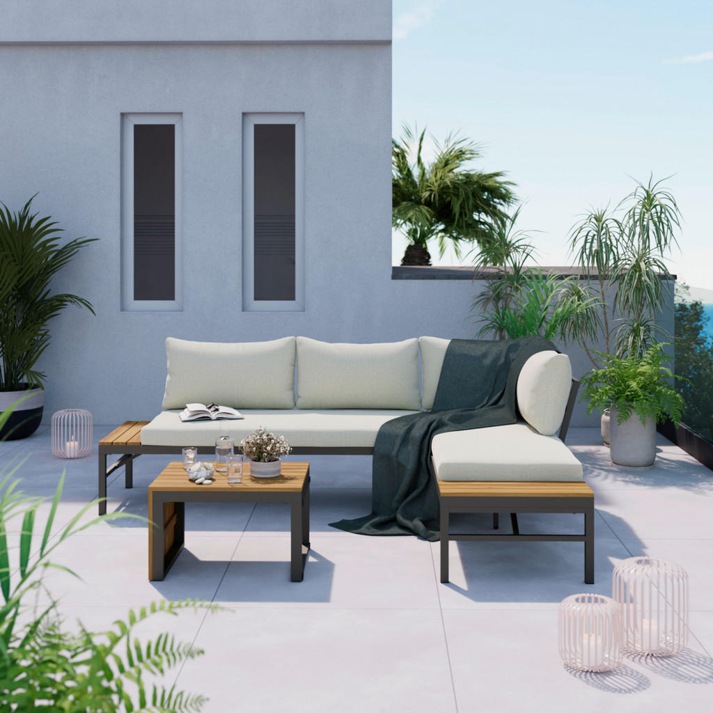 Ambia Garden TERASOVÁ SEDACÍ SOUPRAVA dřevo, kov, textil 1