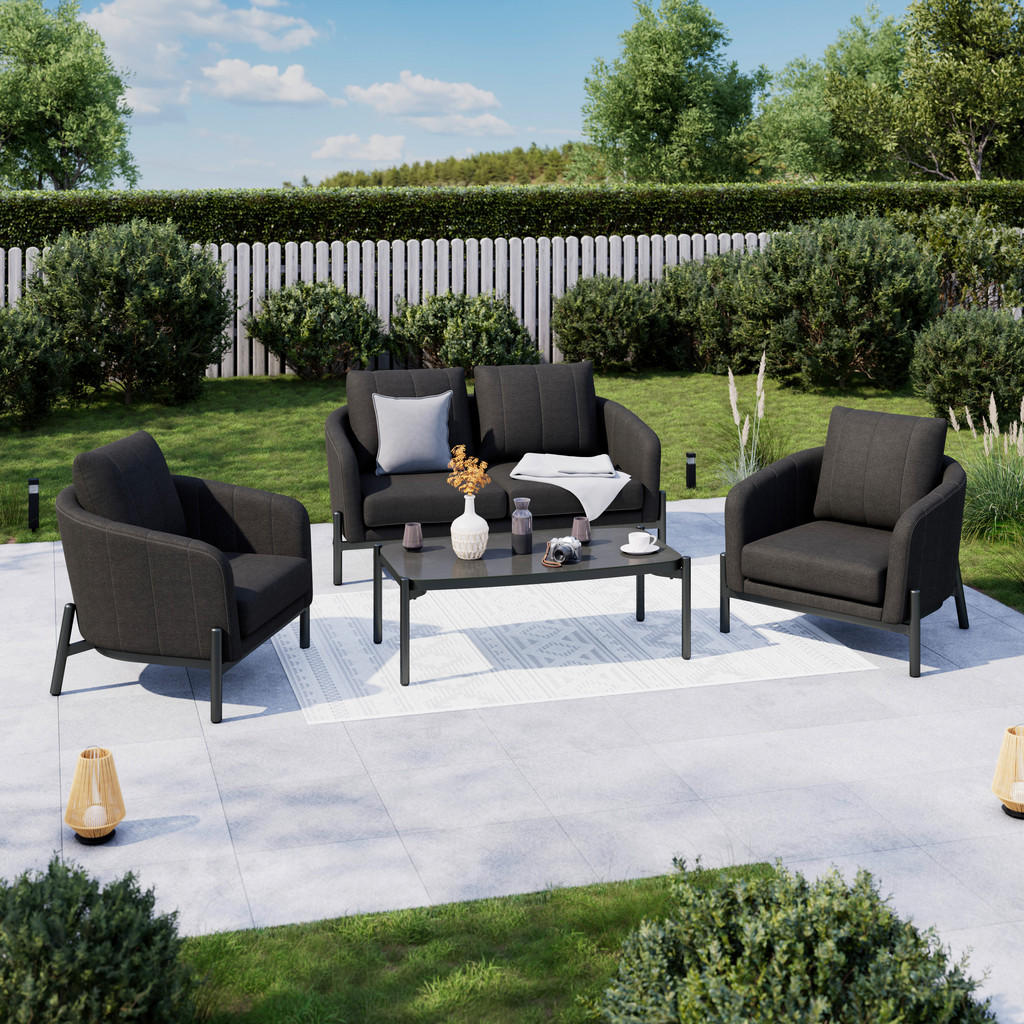 Ambia Garden ZAHRADNÍ SEDACÍ SOUPRAVA 4dílné, kov, sklo, textil