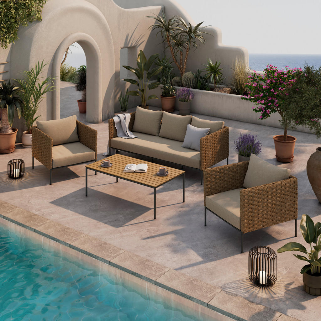 Beldano TERASOVÁ SEDACÍ SOUPRAVA dřevo, kov, plast, textil