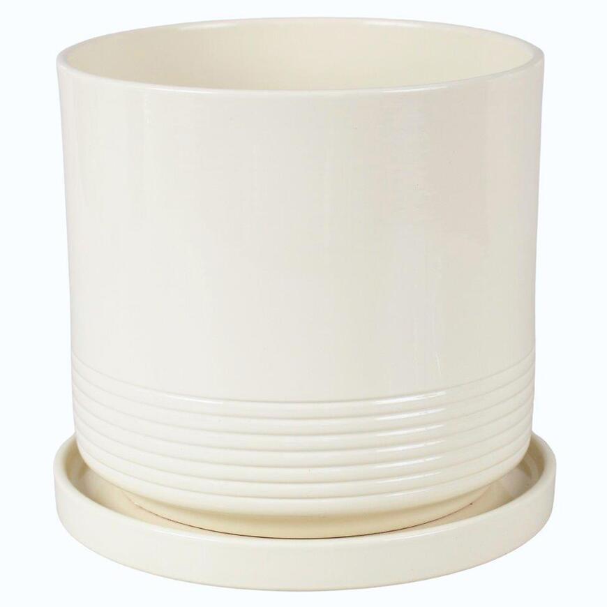 Květináč cylinder Rille 15 cm krém + podmiska